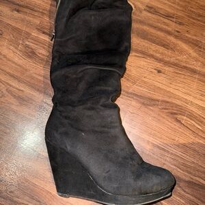 Black Suede Wedge Boots